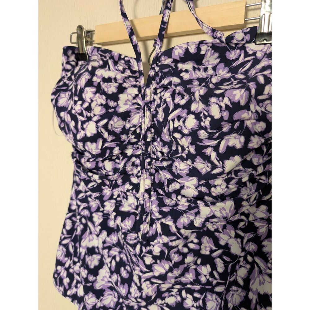 Gottex one-piece women's swimsuit navy purple floral size 14 new with tags! - Picture 4 of 8